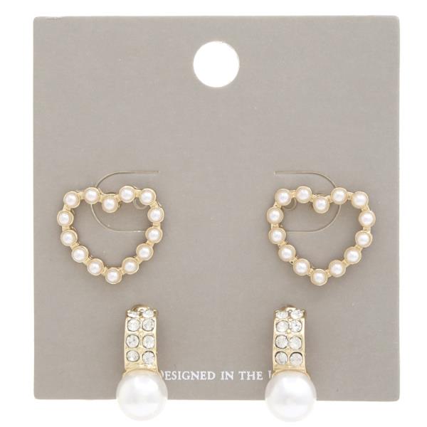 PEARL HEART EARRING 2 PAIR SET