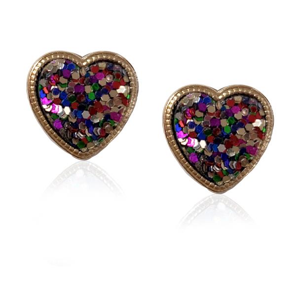 GLITTER HEART POST EARRING