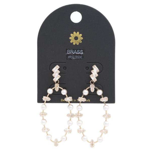 OVAL RHINESTONE PEARL BEAD EARRING