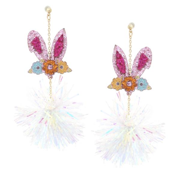 EASTER BUNNY TINSEL POM POM EARRING