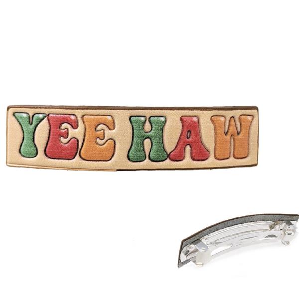 WESTERN FAUX TOOLED YEEHAW LEATHER HAIR CLIP