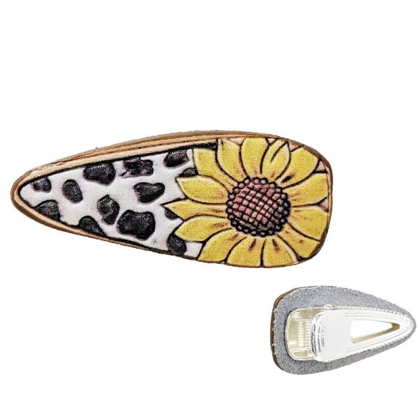 WESTERN FAUX TOOLED COW FLOWER LEATHER HAIR CLIP