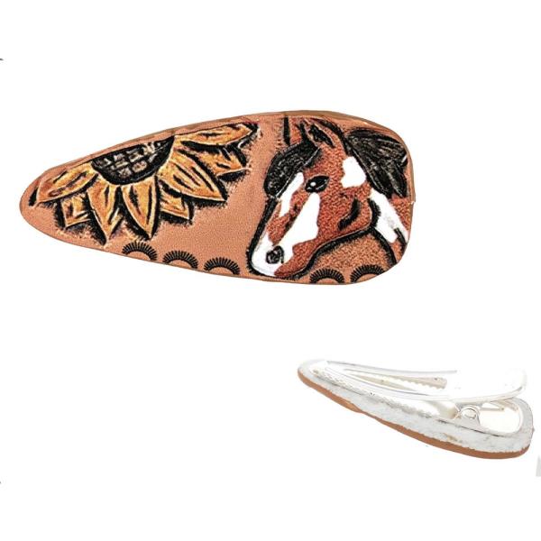 WESTERN FAUX TOOLED SUNFLOWER LEATHER HAIR CLIP