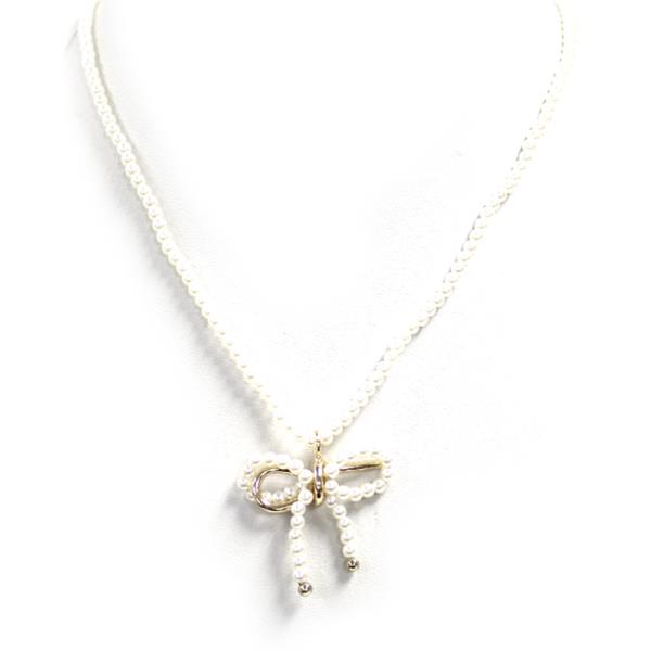RIBBON PENDANT PEARL NECKLACE