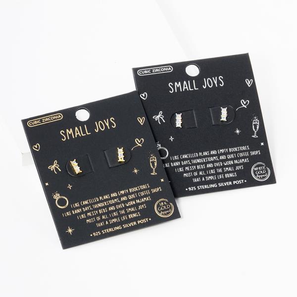 18K GOLD RHODIUM DIPPED SMALL JOY MINI BAR CZ EARRING