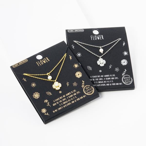 18K GOLD RHODIUM DIPPED LAYERED FLOWER CZ NECKLACE