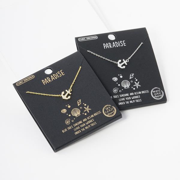 18K GOLD RHODIUM DIPPED PARADISE ANCHOR CZ NECKLACE