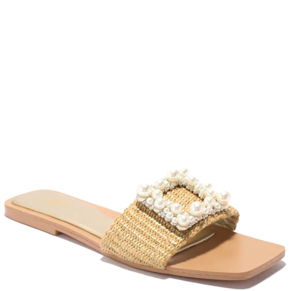 SQUARE PEARL ATTACHED RAFFIA BAND SLIDE 12 PAIRS