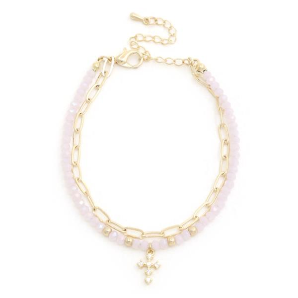 DAINTY CROSS OVAL LINK BEADED BRACELET