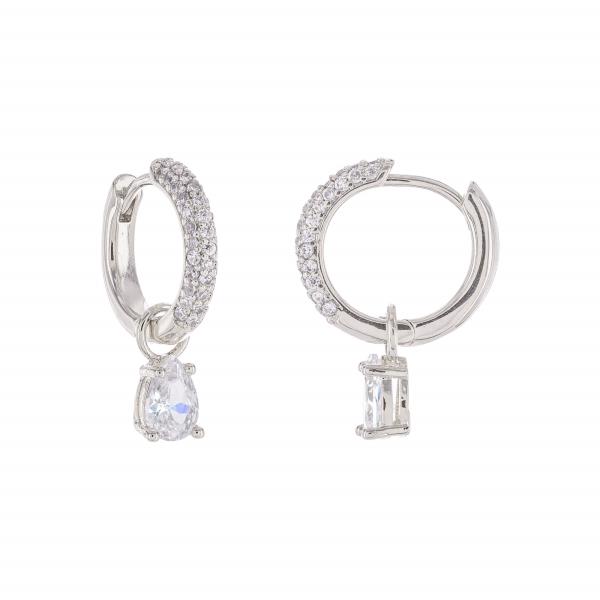 BRASS RHODIUM PLATED CLEAR CZ HUGGIES EARRING