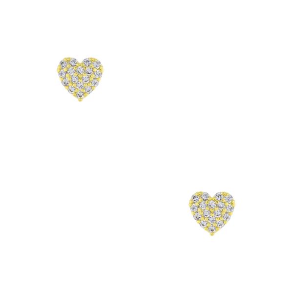 BRASS GOLD PLATED CZ HEART 6MM STUD EARRING