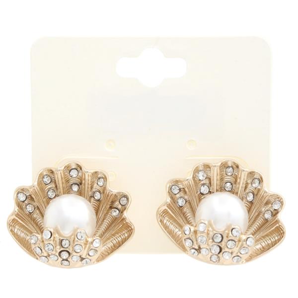 SEASHELL PEARL BEAD METAL EARRING