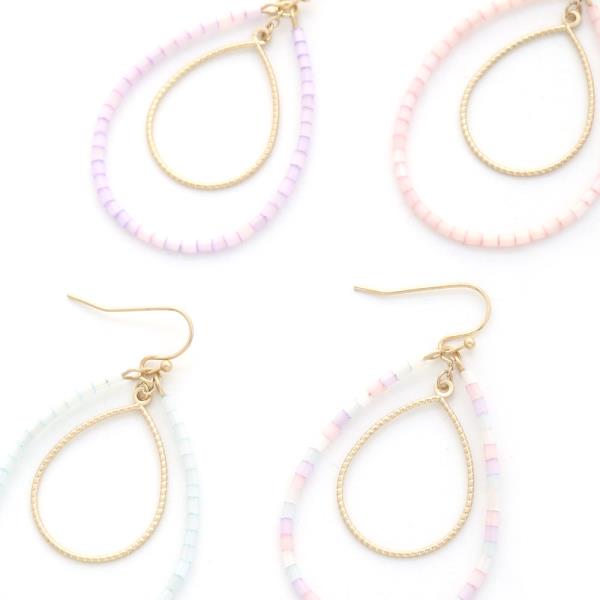 SEED BEAD METAL TEARDROP DANGLE EARRING