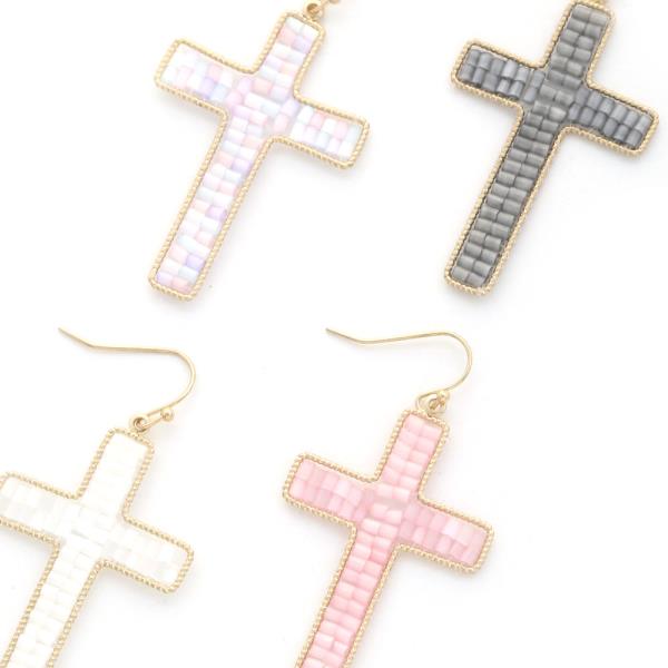 SEED BEAD CROSS DANGLE EARRING