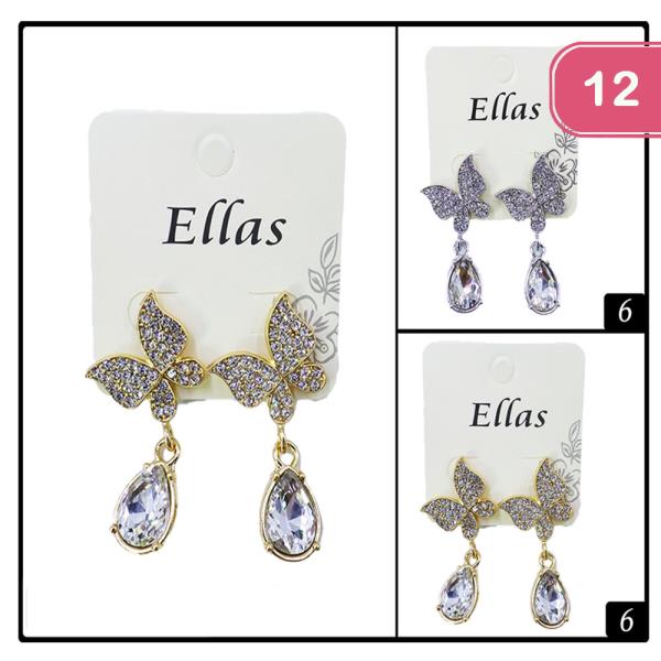 RHINESTONE BUTTERFLY DANGLE EARRING (12 UNITS)