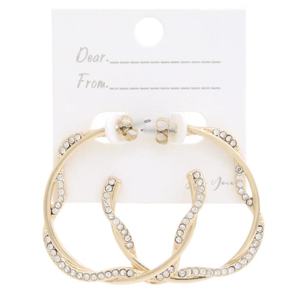 RHINESTONE WAVY HOOP METAL EARRING