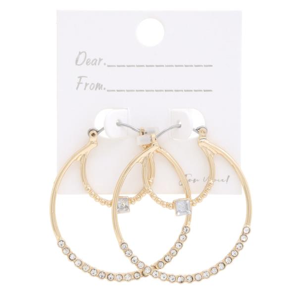 RHINESTONE META HOOP EARRING