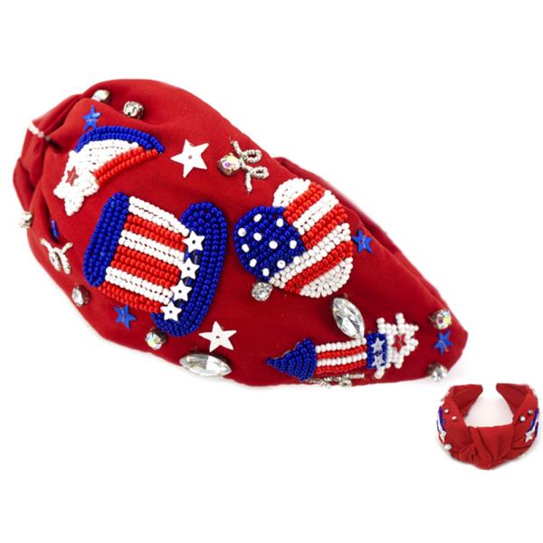 SEED BEAD AMERICAN FLAG HEADBAND