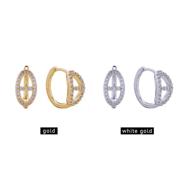 14K GOLD/WHITE GOLD DIPPED FARANDOLE PAVE CZ HUGGIE EARRINGS