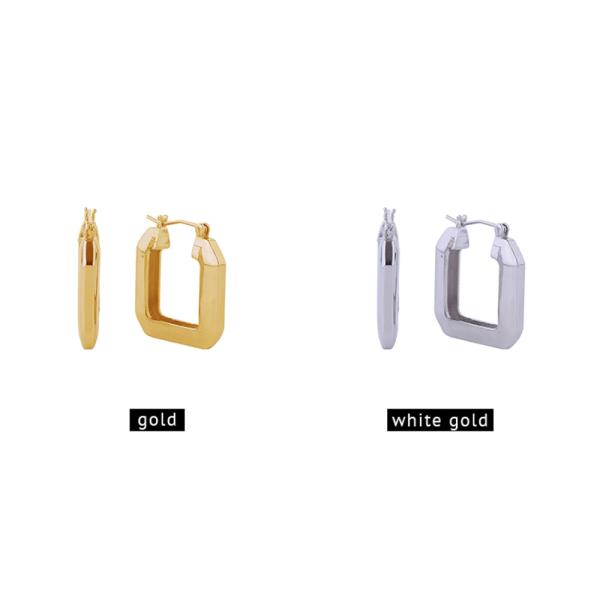 14K GOLD/WHITE GOLD DIPPED SOUARE HOLLOW PINCATCH EARRINGS