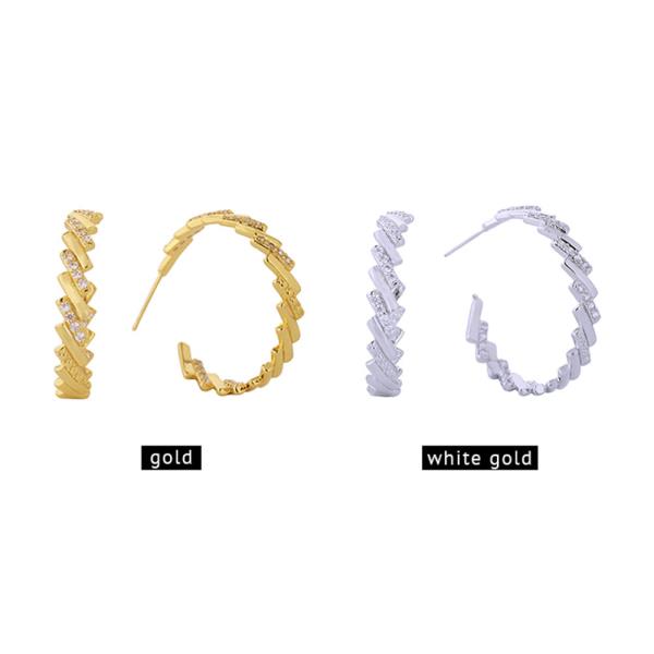 14K GOLD/WHITE GOLD DIPPED CRYSTAL BAGUETTE HOOP EARRINGS