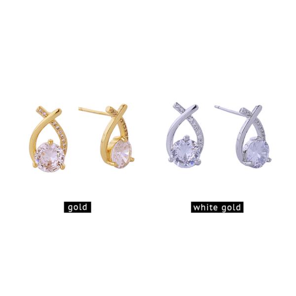 14K GOLD/WHITE GOLD DIPPED MERMAID TAIL CZ POST EARRINGS