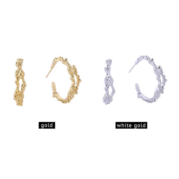 14K GOLD/WHITE GOLD DIPPED GRAIN TEXTURE HOOP EARRINGS