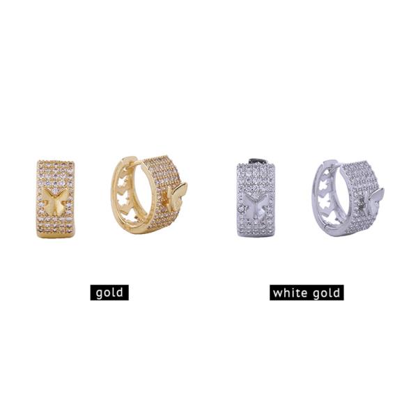 14K GOLD/WHITE GOLD DIPPED ARTISTIC BUTTERFLY HUGGIE EARRINGS