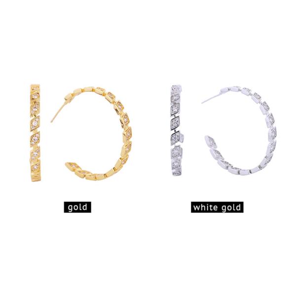 14K GOLD/WHITE GOLD DIPPED RHOMBUS ETERNITY HOOP EARRINGS