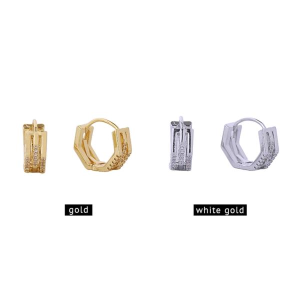 14K GOLD/WHITE GOLD DIPPED DUO OCTAGON HUGGIE EARRINGS
