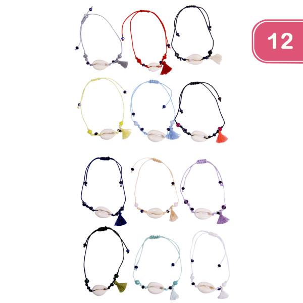 SEASHELL STRING PULL TIE ADJUSTABLE BRACELET (12 UNITS)