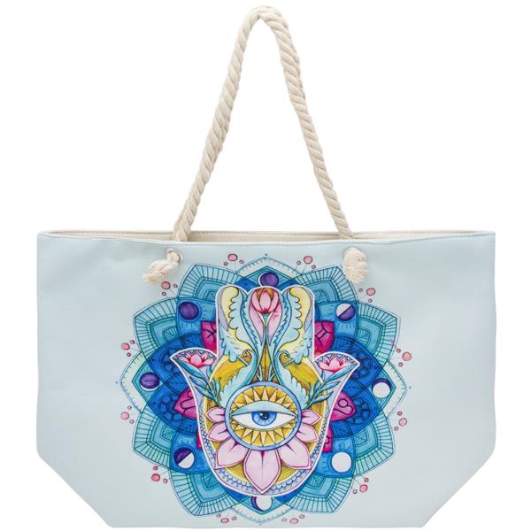 HAMSA EYE FLORAL PRINT BEACH TOTE BAG