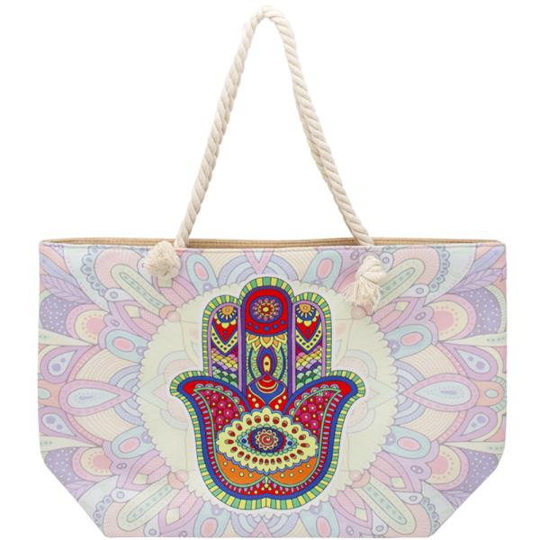 HAMSA EYE PATTERN PRINT BEACH TOTE BAG