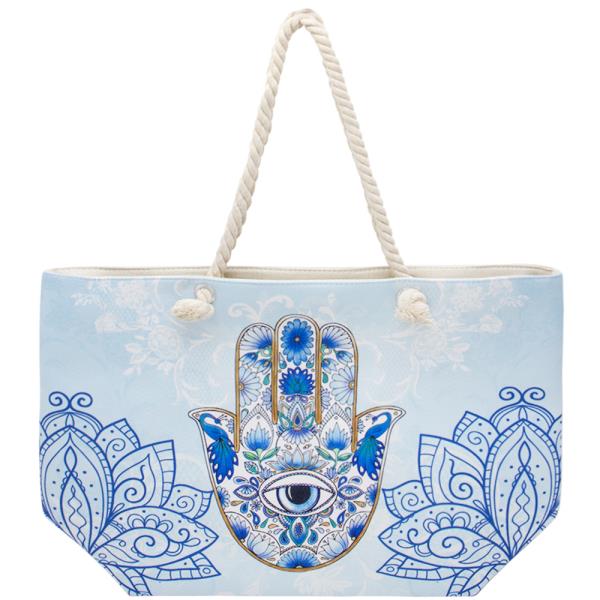 HAMSA EYE FLORAL PRINT BEACH TOTE BAG