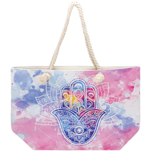 HAMSA EYE WATER COLOR PRINT BEACH TOTE BAG