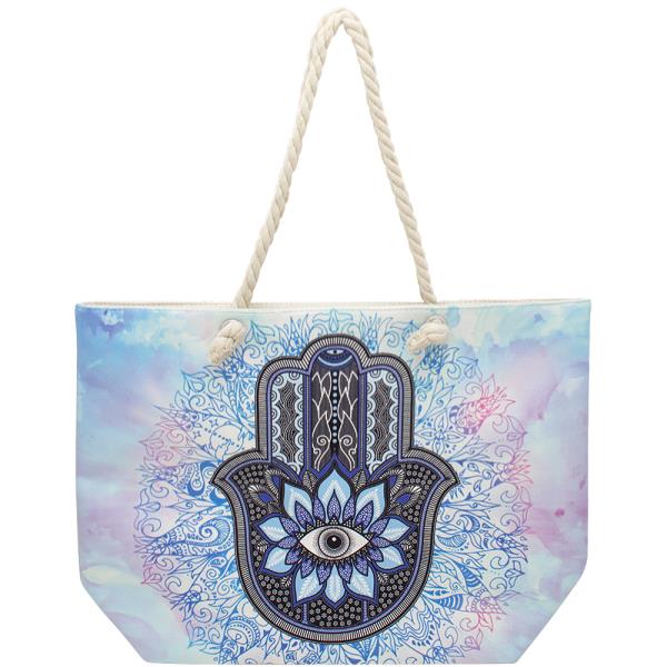 EYE HAMSA HAND FLORAL PRINT TOTE BAG