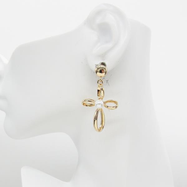 CROSS PEARL BEAD METAL EARRING