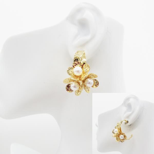 FLOWER PEARL BEAD METAL EARRING