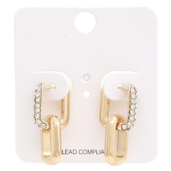 SQUARE LINK RHINESTONE METAL EARRING