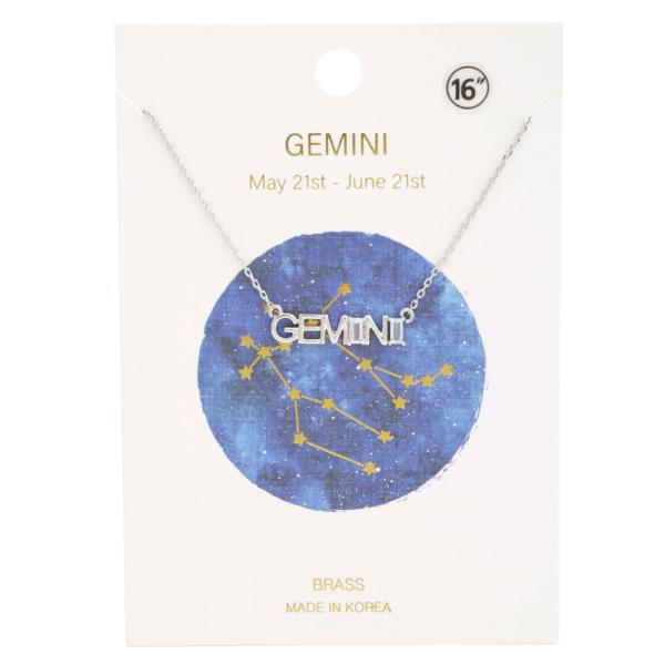 ZODIAC SIGN WITH CRYSTAL STONE ACCENT BRASS NECKLACE