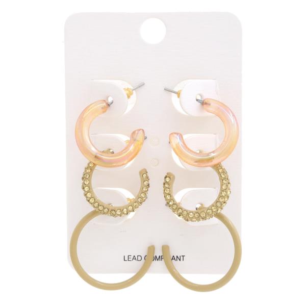 IRIDESCENT RHINESTONE ASSORTED HOOP EARRING SET