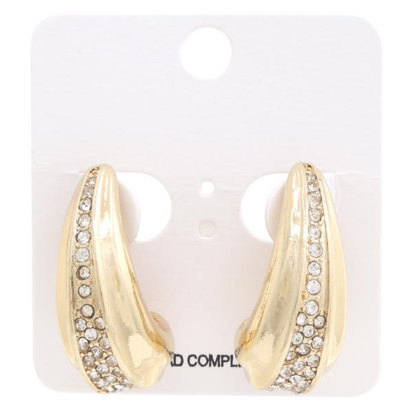 CURVE BAR RHINESTONE METAL EARRING