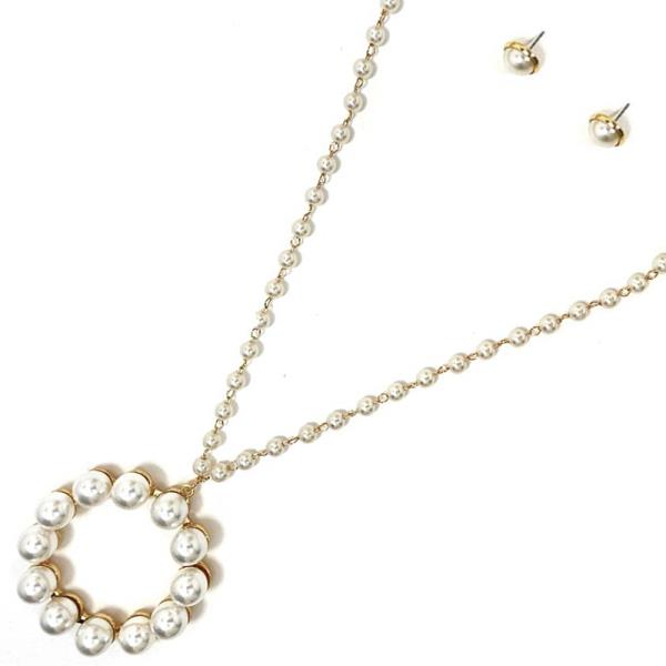 SET, ROUND PEARL PENDANT 18"