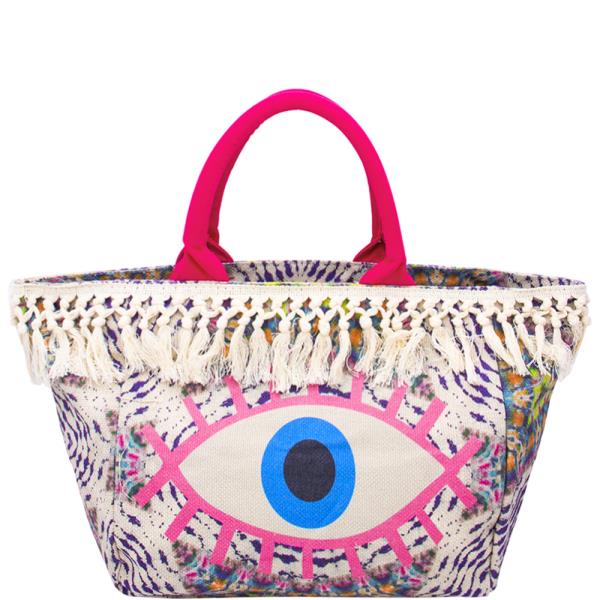 FRINGE MULTI COLOR PATTERN DESIGN EVIL EYE TOTE BAG