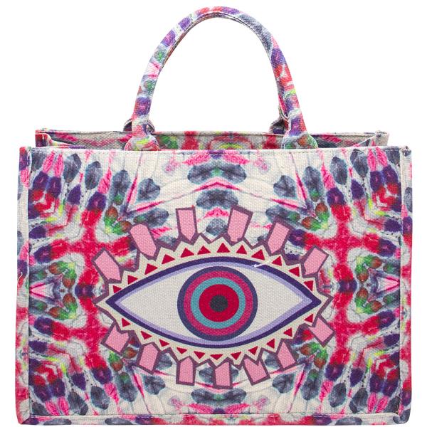 MULTI COLOR PATTERN DESIGN EVIL EYE TOTE BAG