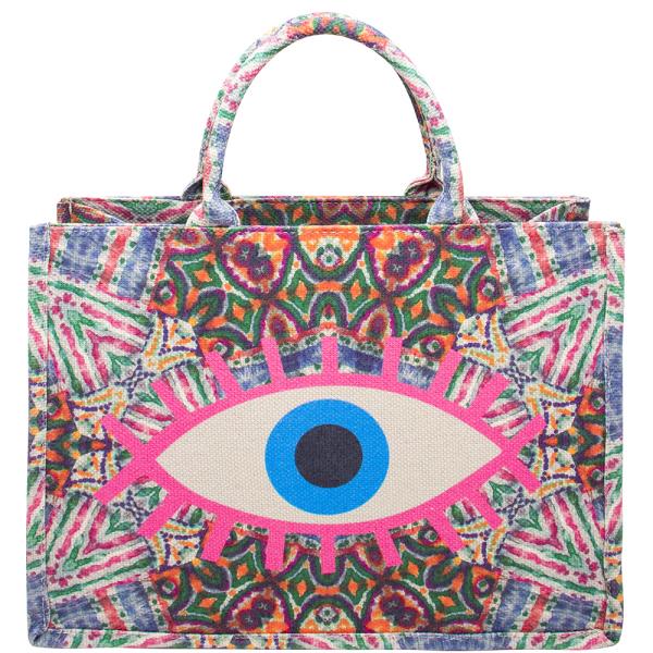 MULTI COLOR PATTERN DESIGN EVIL EYE TOTE BAG