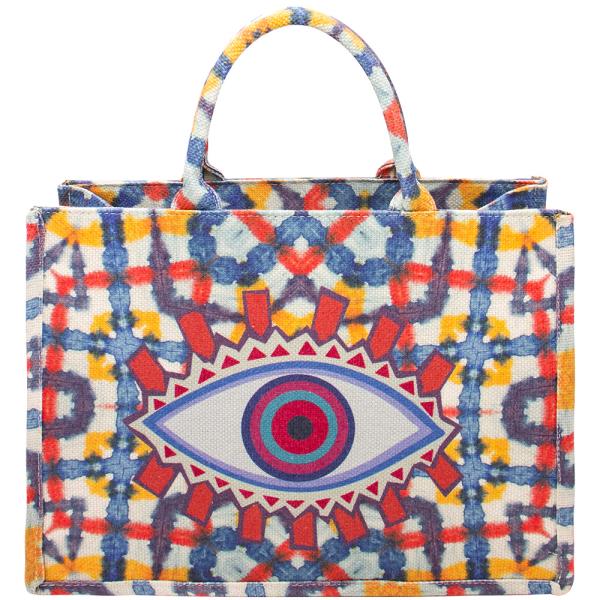 MULTI COLOR PATTERN DESIGN EVIL EYE TOTE BAG