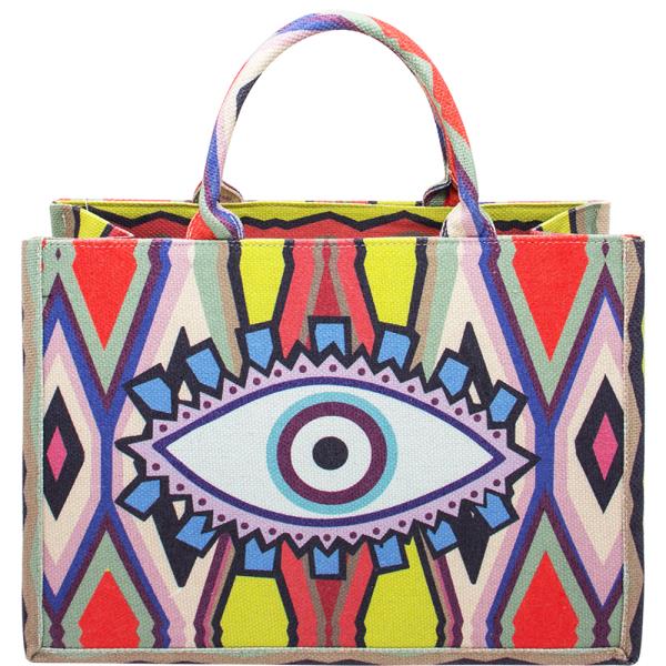 MULTI COLOR PATTERN DESIGN EVIL EYE TOTE BAG