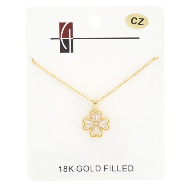 18K GOLD DIPPED CZ CLOVER PENDANT NECKLACE