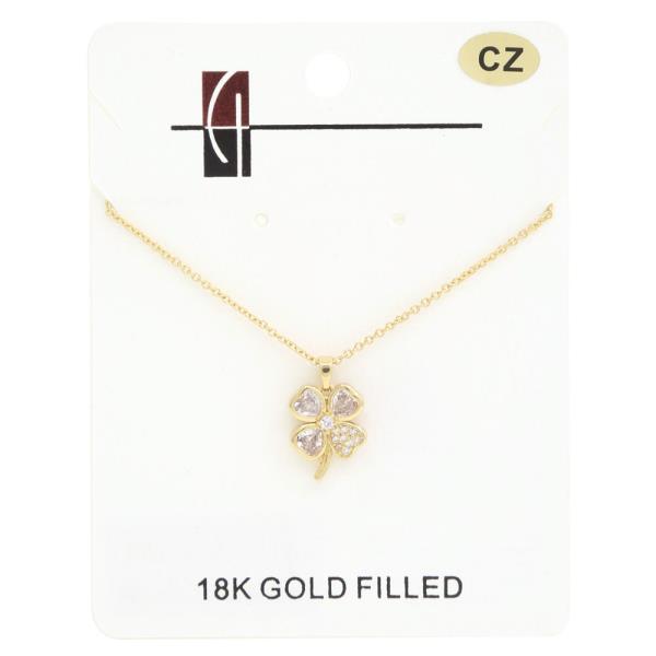 18K GOLD DIPPED CZ CLOVER PENDANT NECKLACE